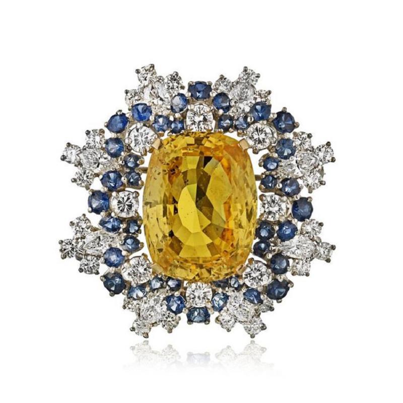  Oscar Heyman Brothers OSCAR HEYMAN PLATINUM 18K YELLOW GOLD 31 97 YELLOW SAPPHIRE DIAMOND BROOCH