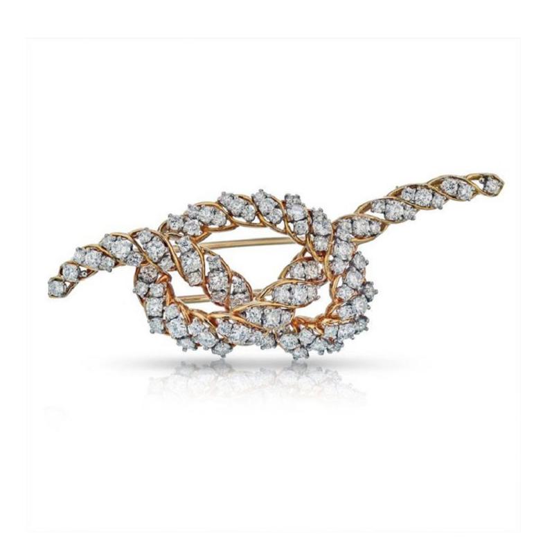  Oscar Heyman Brothers OSCAR HEYMAN PLATINUM 18K YELLOW GOLD 5 CARAT VINTAGE DIAMOND KNOT BROOCH