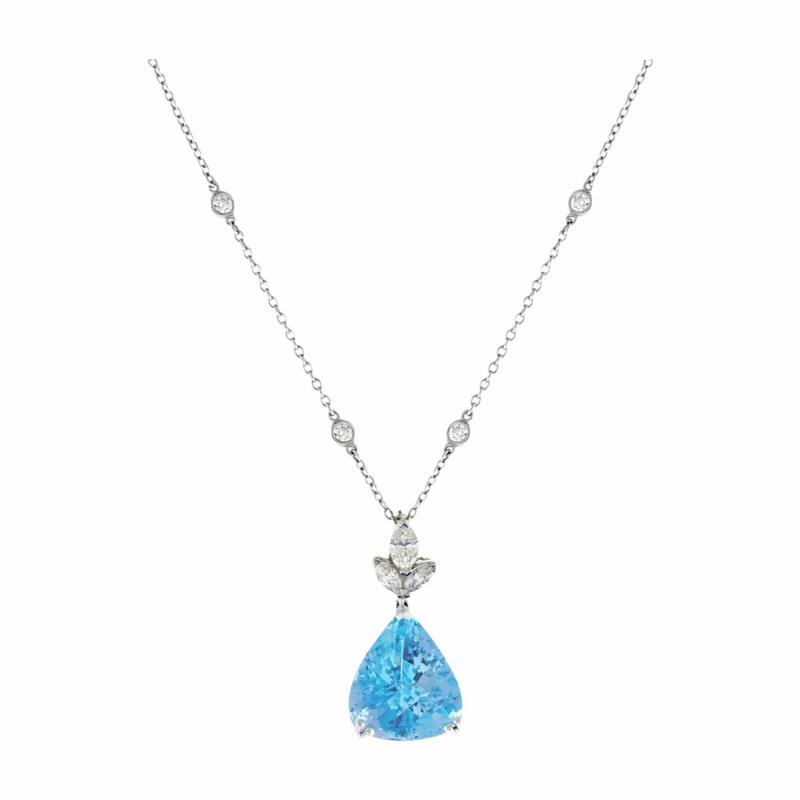  Oscar Heyman Brothers Oscar Heyman Santa Maria Aquamarine and Diamond Pendant Necklace