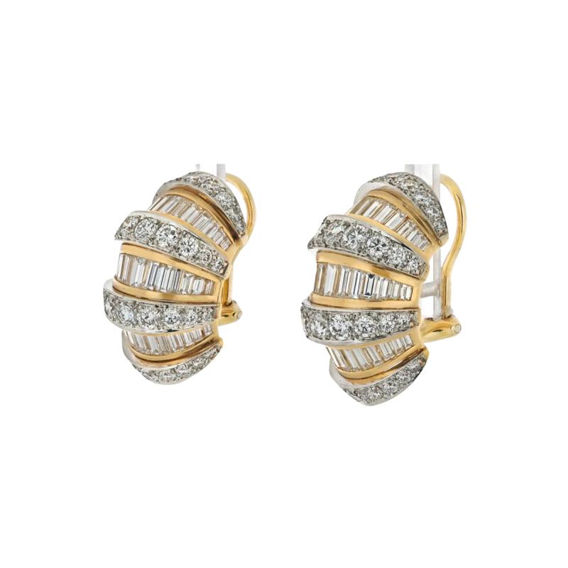  Oscar Heyman Brothers PLATINUM 18K YELLOW GOLD DOME SHRIMP BAGUETTE AND ROUND CUT 7 00CTTW EARRINGS