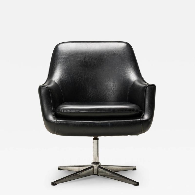  Overman Overman Swedish Mid Century Black Leather And Chrome Swivel Armchair