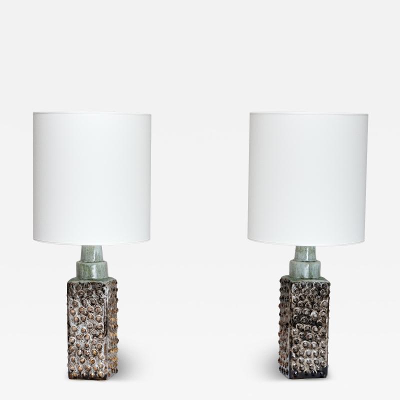  PM Keramik Pair of PM Keramik Table Lamps with Dotted Relief Structure Denmark 1960s
