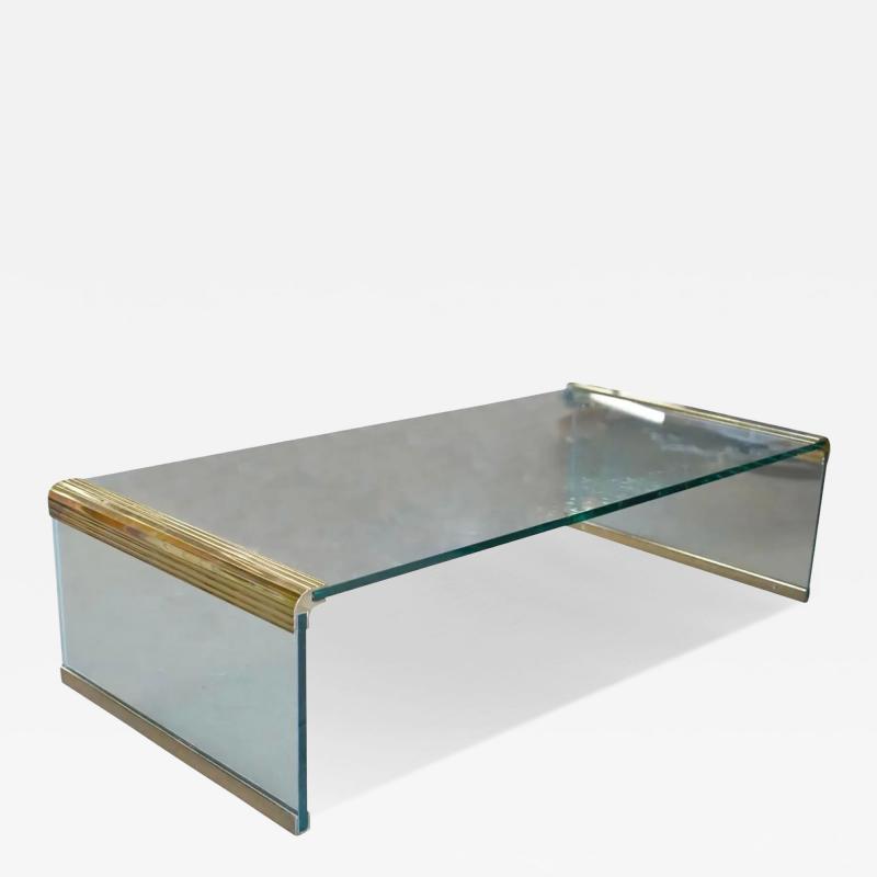  Pace Collection Leon Rosen for Pace Collection Brass and Glass Waterfall Coffee Cocktail Table