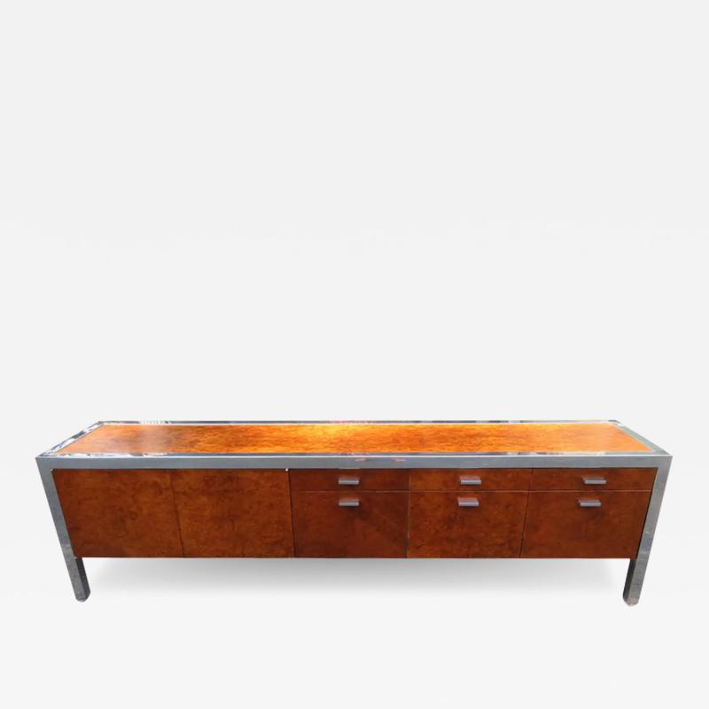  Pace Collection Magnificent XL Leon Rosen Pace Collection Burl Chrome Credenza Mid Century