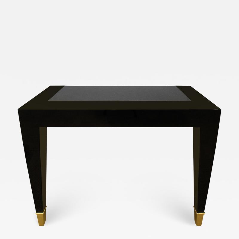  Pace Collection Pace Collection Black Lacquer Console Table with Inset Granite Top 1980s