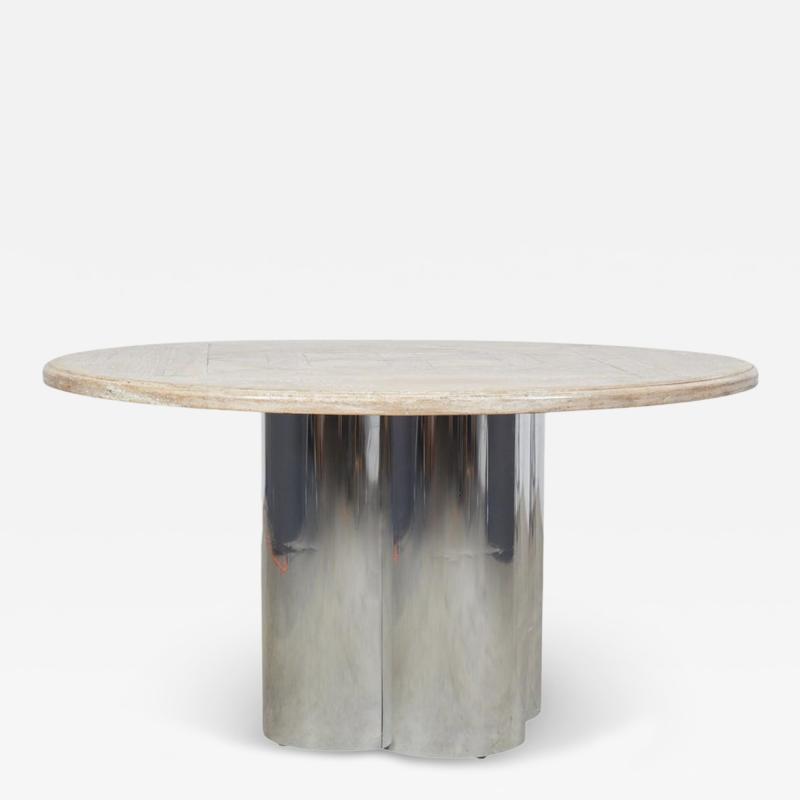  Pace Collection Pace Collection MCM Pickled Oak Chrome Quatrefoil Dining Table