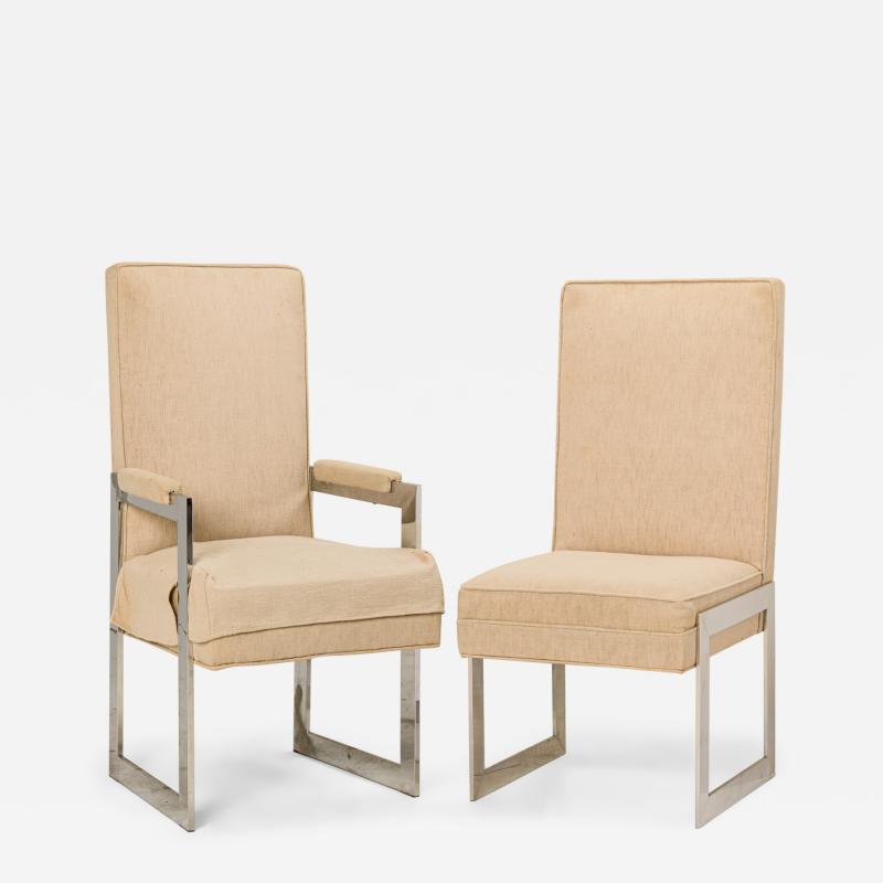  Pace Collection Set of 8 Pace Collection Aluminum and Beige Upholstery Dining Chairs