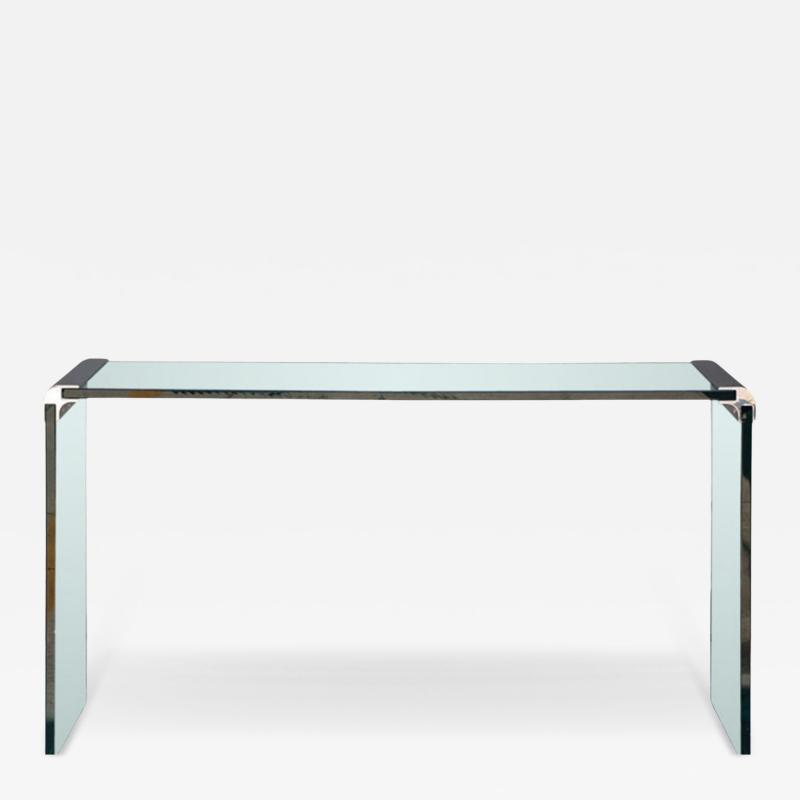 Pace Collection Thick Glass and Chromed Bronze Bracket Console by Leon Rosen for Pace Collection