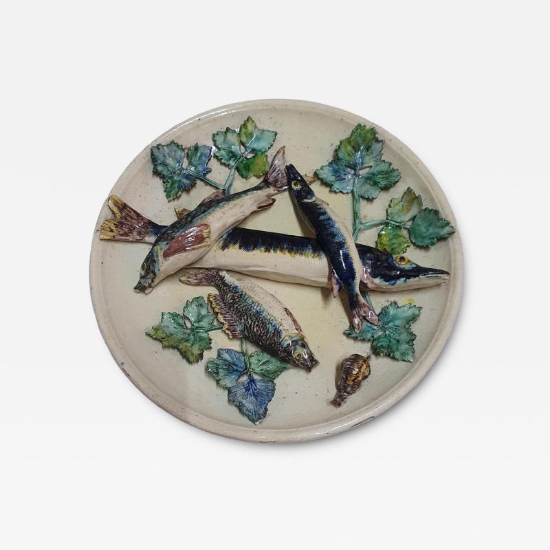  Palissy Ware Palissy Majolica Barbizet French Palissy Majolica Platter with Fish high quality piece 