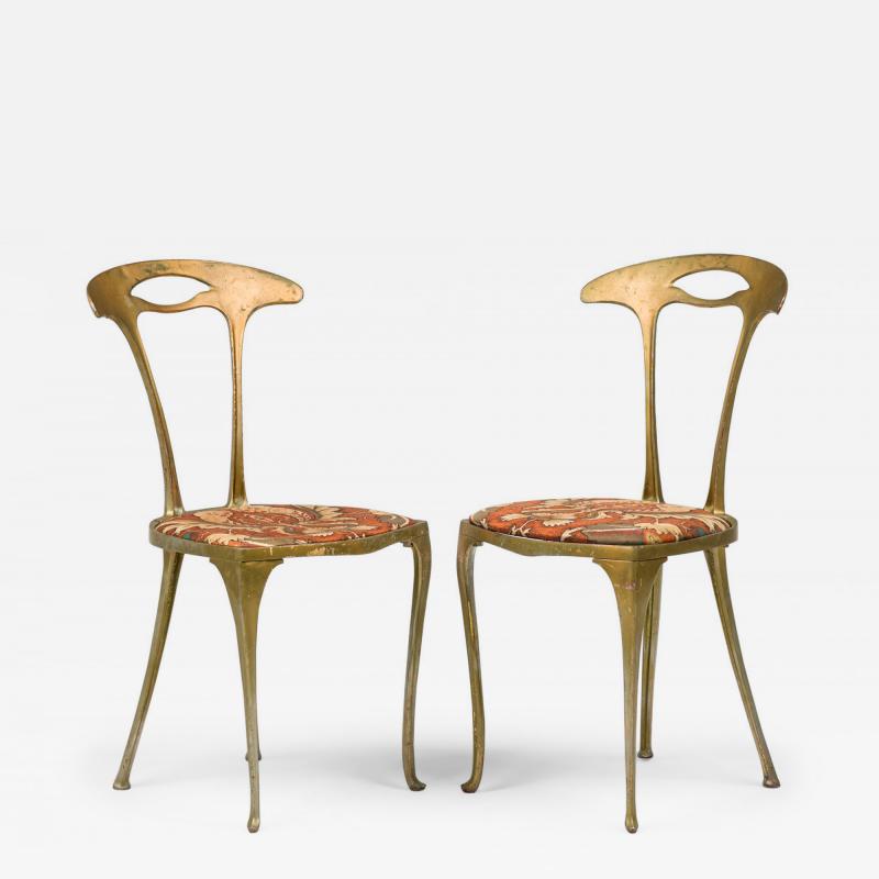  Palladio Pair of Palladio Italian Mid Century Gilt Metal Side Chairs