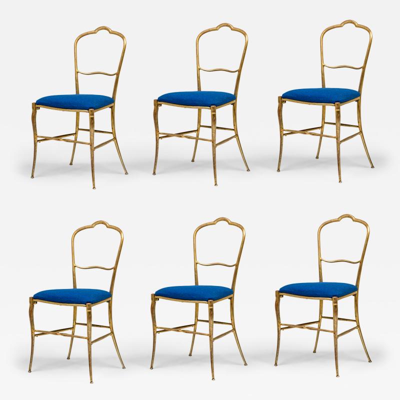  Palladio Set of 6 Palladio Italian Silver and Gold Leaf Wooden Frame Dining Side Chairs