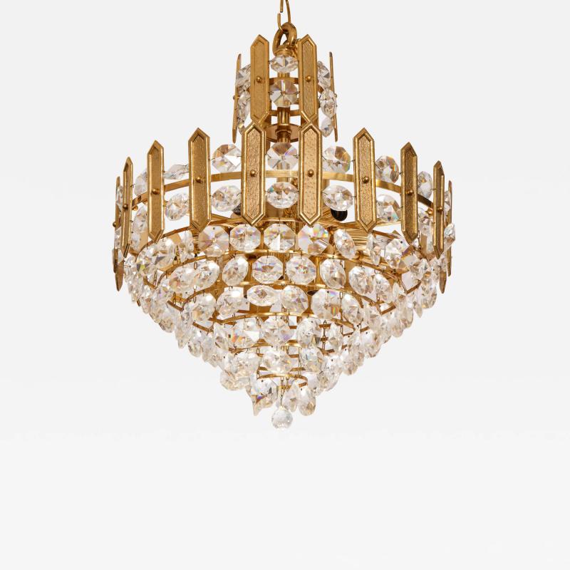  Palwa Embossed Brass and Crystal Chandelier by Palwa