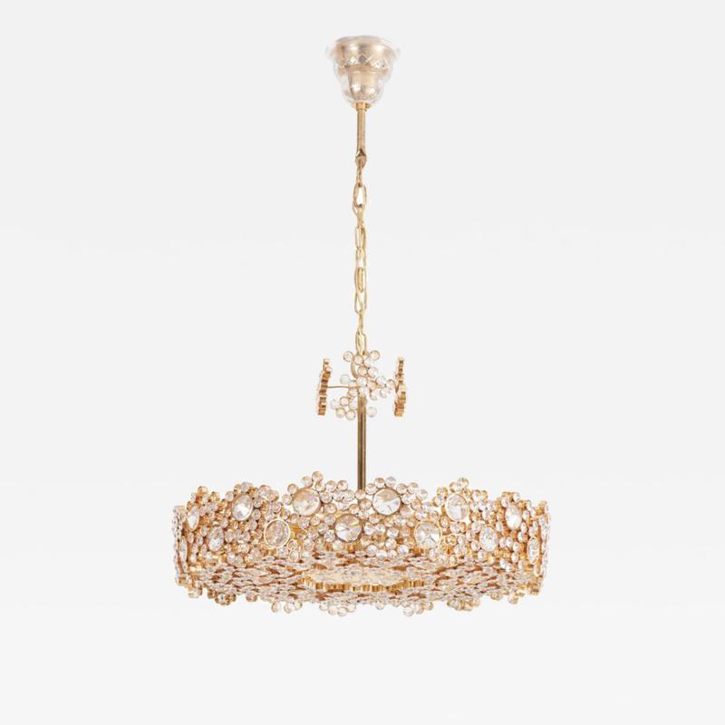  Palwa One of Eight Palwa Brass and Crystal Glass Encrusted Chandeliers Model S101