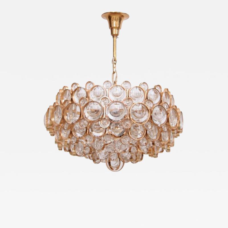  Palwa Outstanding Gilded Brass and Crystal Glass Chandelier by Palwa