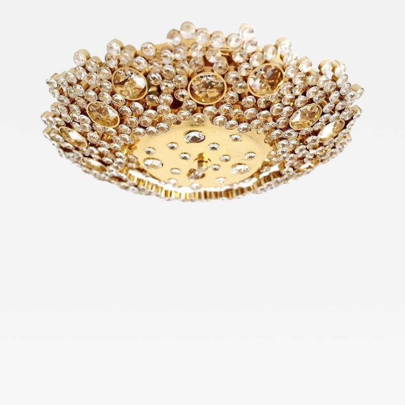  Palwa Palme Walter flush mount in crystal and gilded brass circa 1960