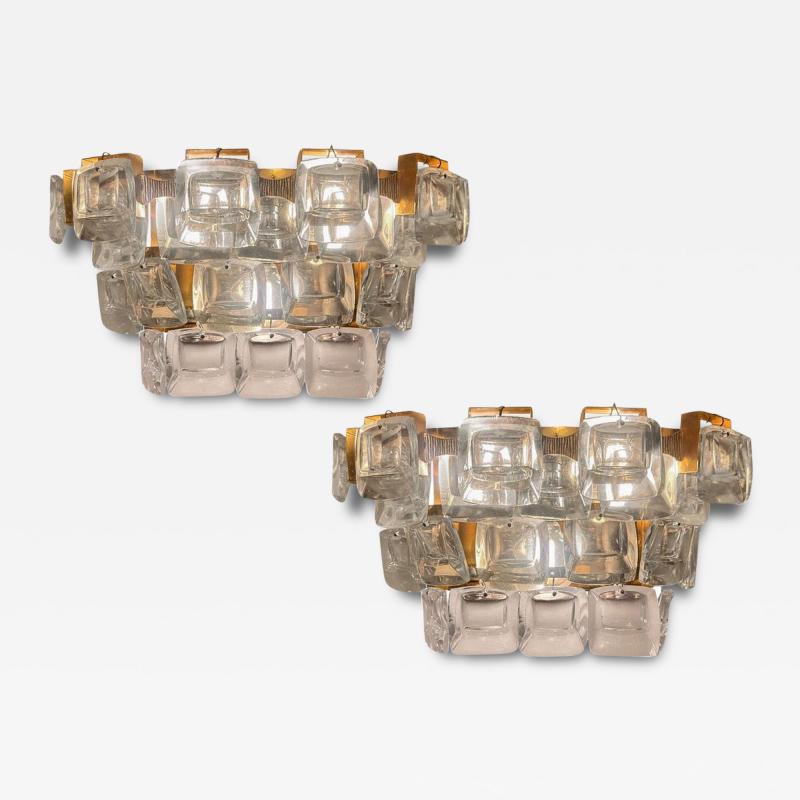  Palwa Palwa Mid Century Modern Crystal And Etched Brass Sconces 1960s