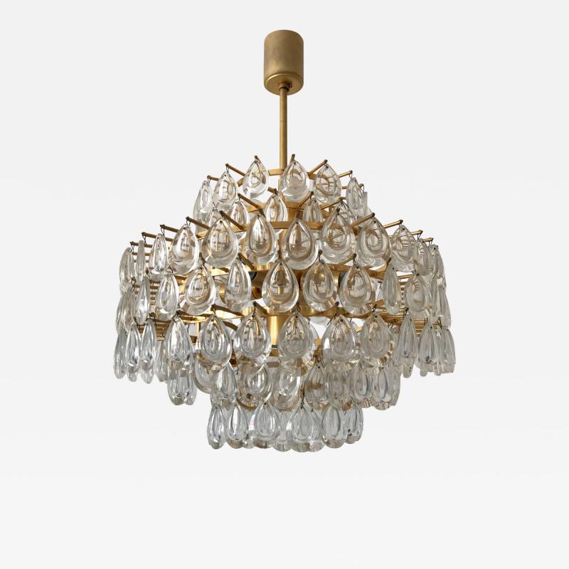  Palwa Seven Tiered Gilt Brass Chandelier or Pendant Lamp by Palwa Germany 1960s