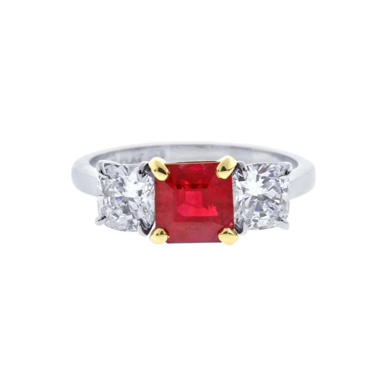 Pampillonia A G L Burma Ruby and Diamond Thee Stone Ring by Pampillonia