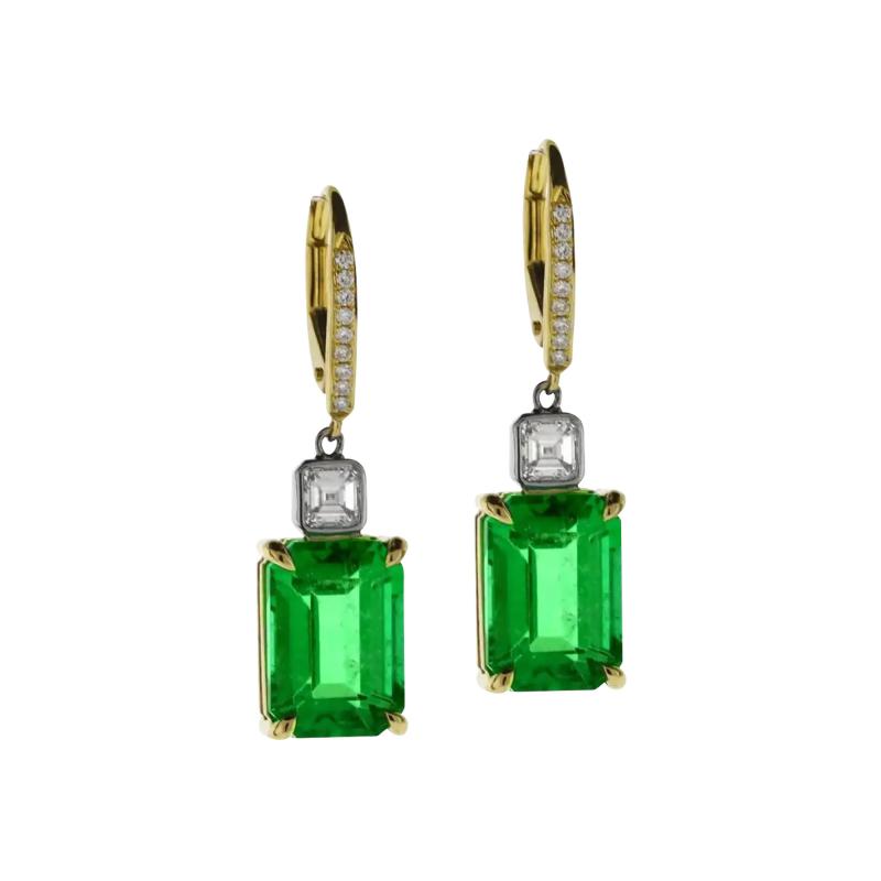  Pampillonia EMERALD AND DIAMOND A G L CERTIFIED DROP EARRINGS