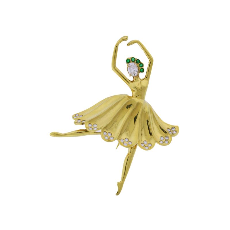  Pampillonia EMERALD AND DIAMOND BALLERINA BROOCH BY PAMPILLONIA JEWELERS