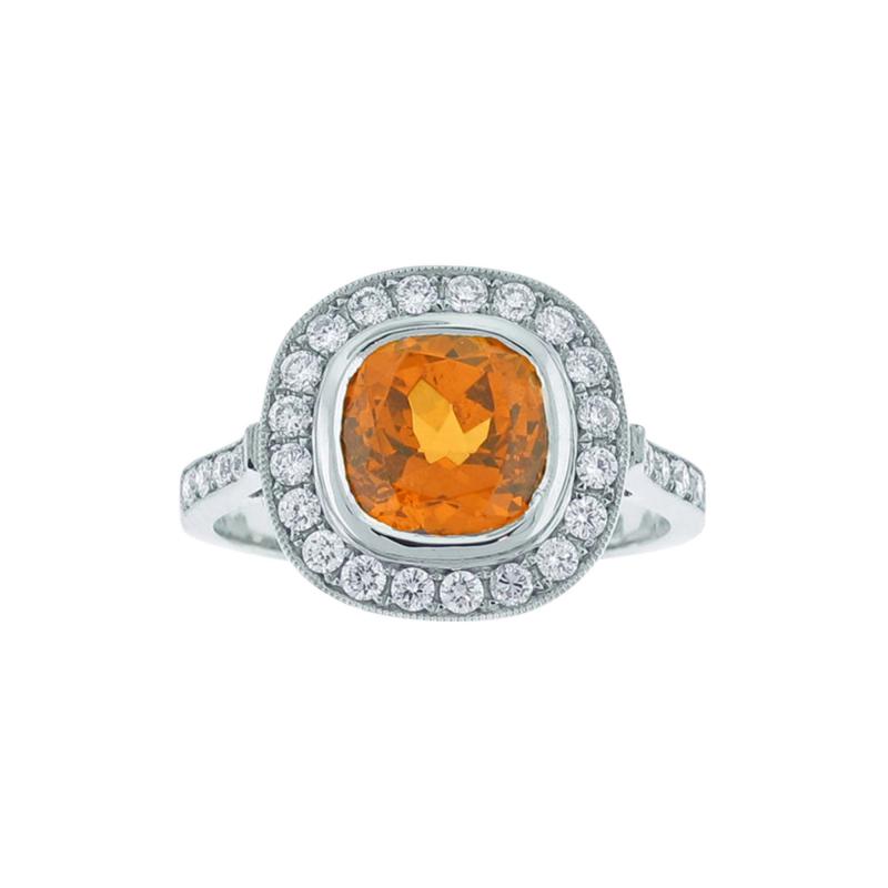  Pampillonia PLATINUM SPESSARTITE AND DIAMOND RING