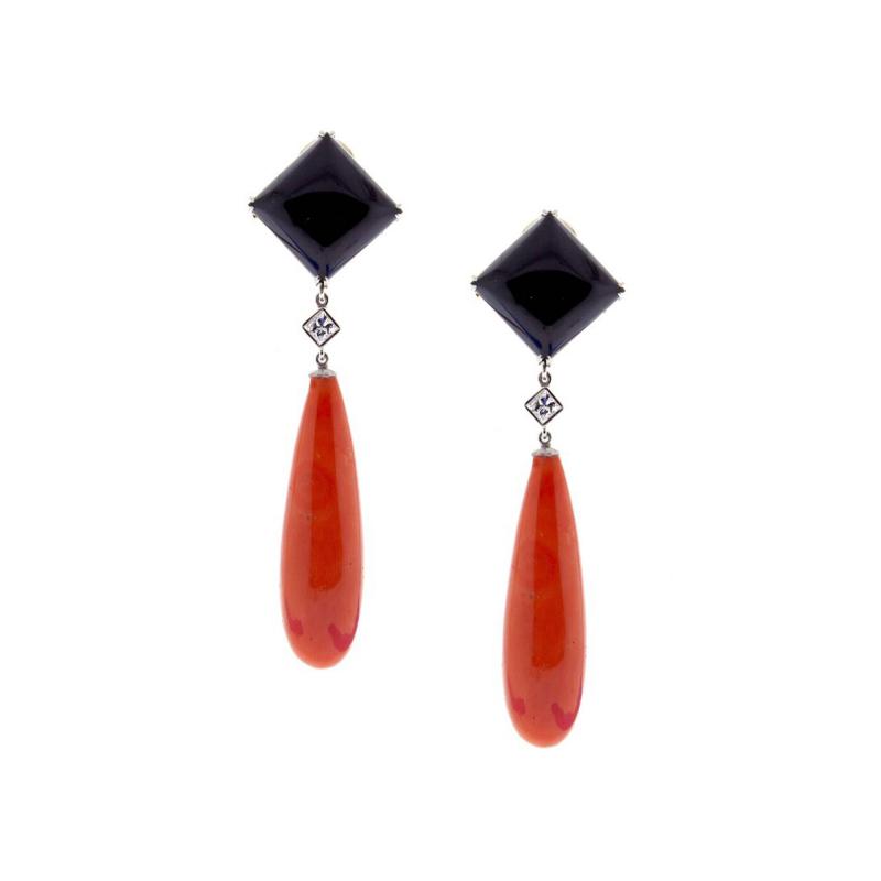  Pampillonia Pampillonia Large Coral and Onyx Drop Earrings