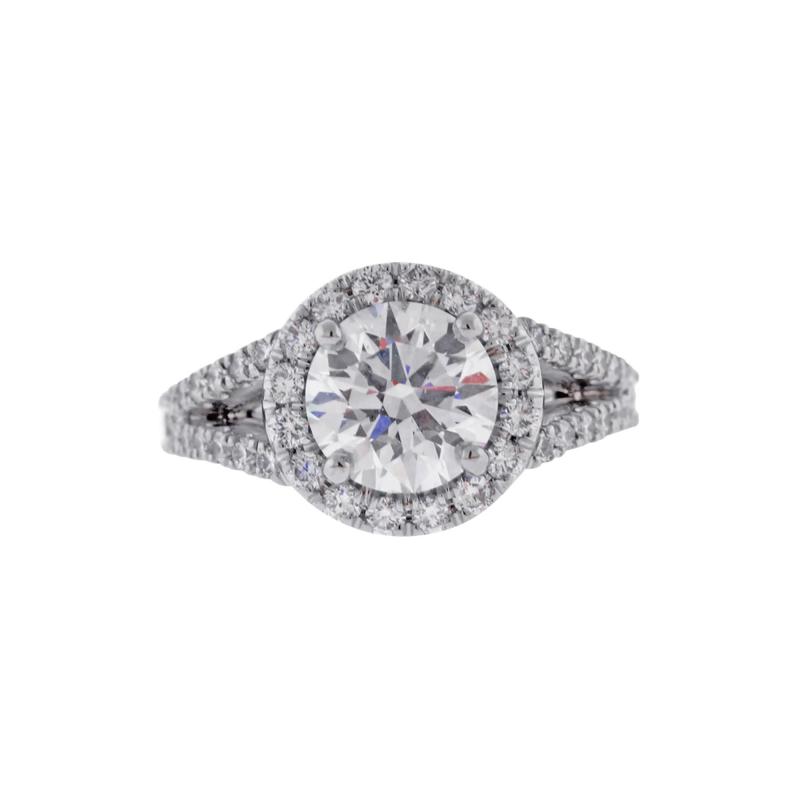  Pampillonia ROUND BRILLIANT DIAMOND ENGAGEMENT RING IN HALO SETTING WITH A SPLIT BAND
