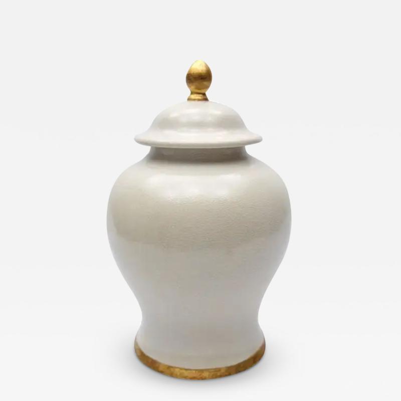  Paolo Marioni Paolo Marioni Large Italian Glazed Ceramic Jar with Gold Leaf Accents