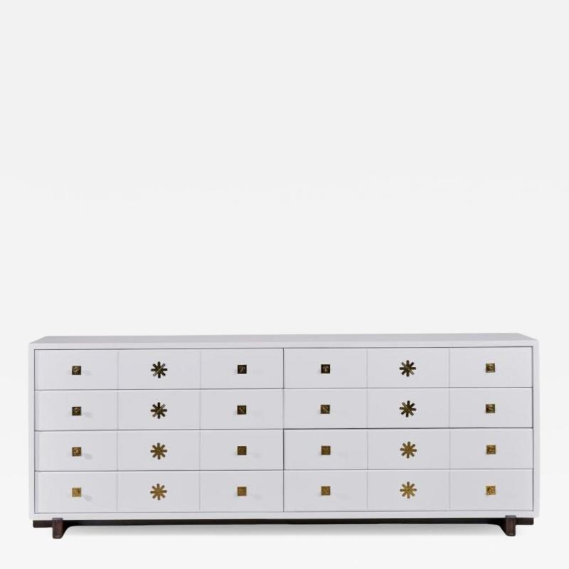  Parzinger Originals Tommi Parzinger Double Commode White Lacquer Brass USA 1950s