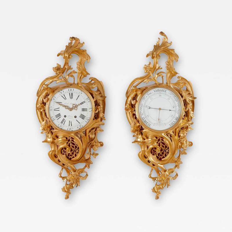  Paul Gravelin Louis Marti et Cie Louis XV Rococo style clock and barometer set by Gravelin