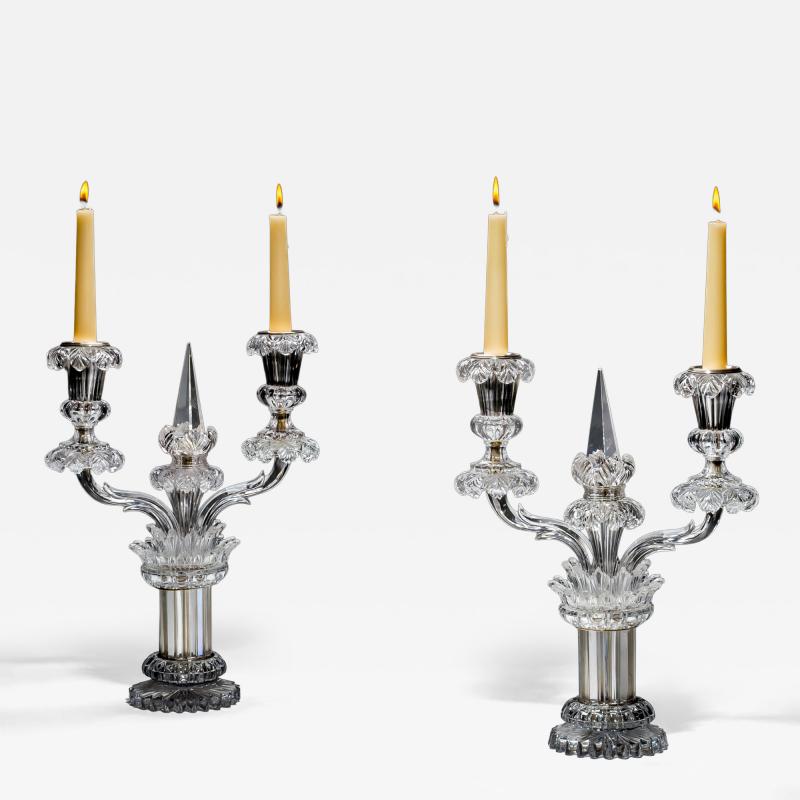  Perry Co AN UNUSUAL PAIR OF CUT CRYSTAL CANDELABRA BY PERRY CO