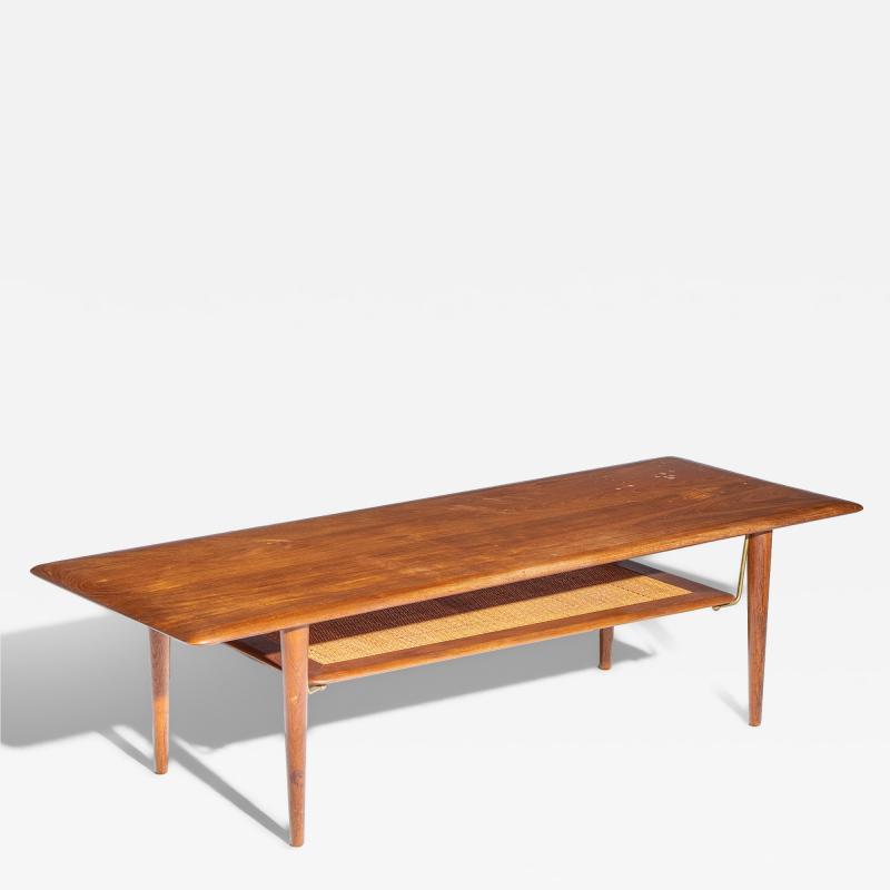  Peter Hvidt Orla M lgaard Nielsen Peter Hvidt Orla M lgaard Nielsen for France Son Teak Cane Brass Coffee Table