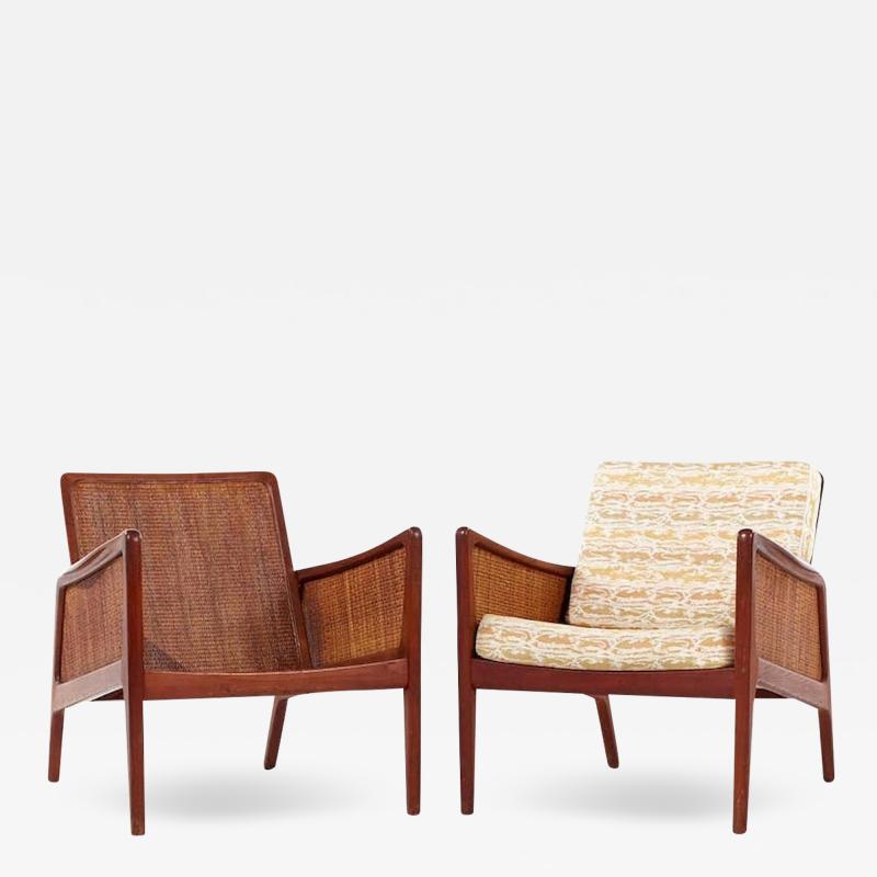  Peter Hvidt Orla M lgaard Nielsen Peter Hvidt and Orla Molgaard Nielsen Teak and Rattan Lounge Chairs Pair