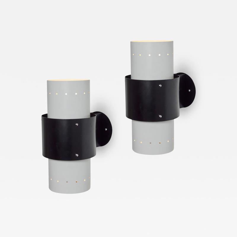  Philips Monumental 1960s Louis Kalff Black and White Perforated Sconces for Philips