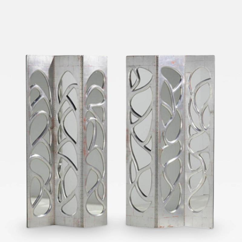  Phillip Llyod Powell PAIR OF SILVERED LEAF AND MIRROR FOLDING SCREEN BY PHILIP LLOYD POWELL