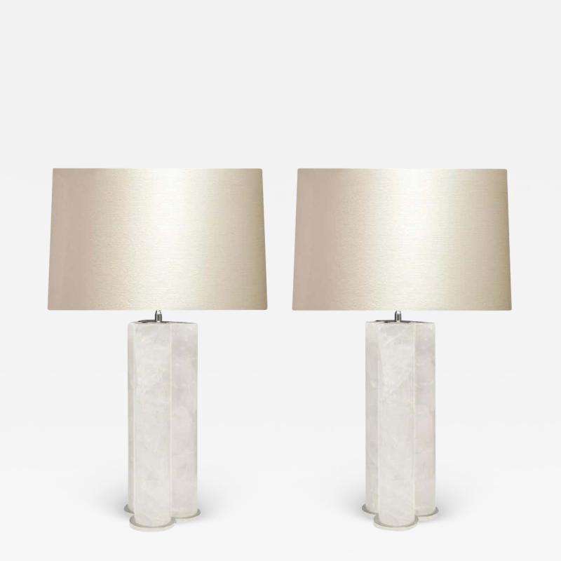  Phoenix Gallery Pair of Tri Column Rock Crystal Quartz Lamps by Phoenix