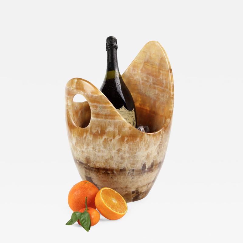  Pieruga Marble Champagne bucket ice bucket sculpture vase in Amber onyx hand carved in Italy