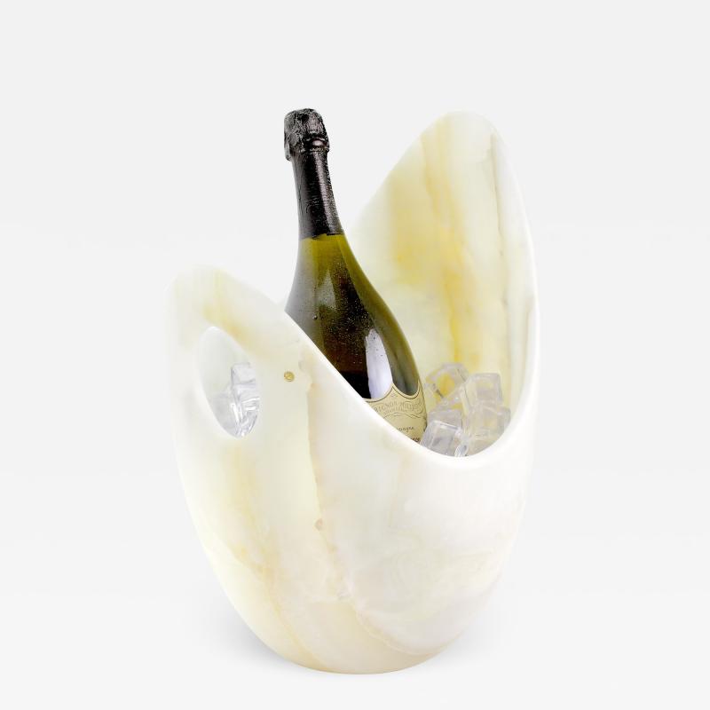  Pieruga Marble Champagne bucket ice bucket vase sculpture in white Onyx hand carved in Italy