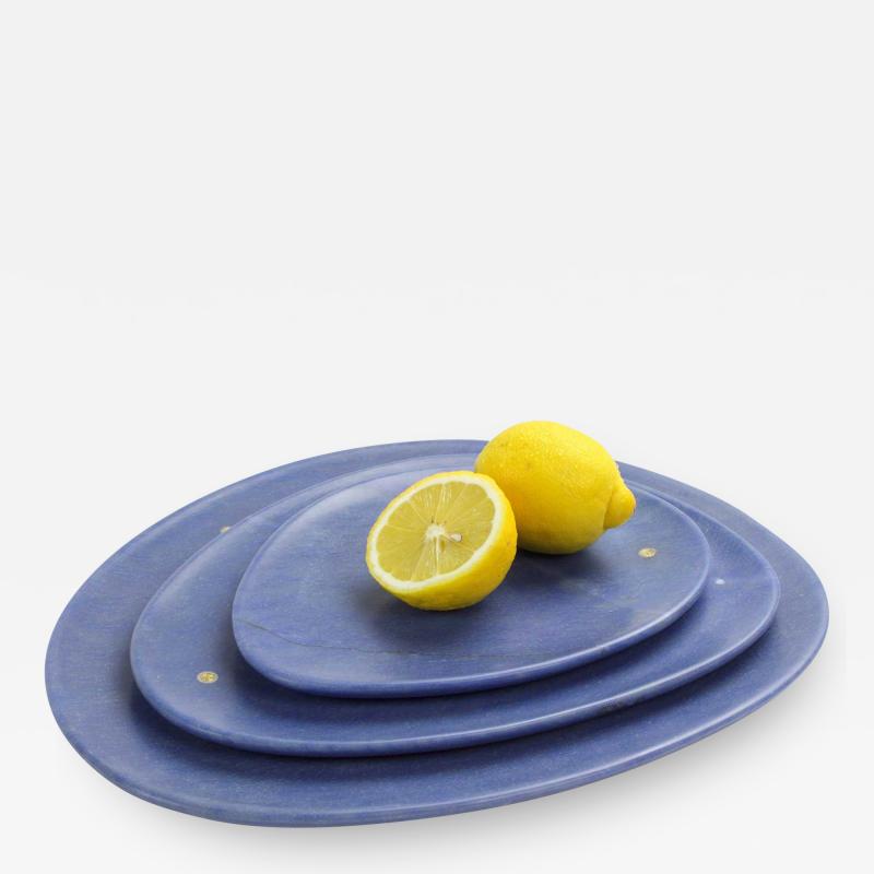  Pieruga Marble Set of plates in Azul Macaubas blue marble hand carved in Italy