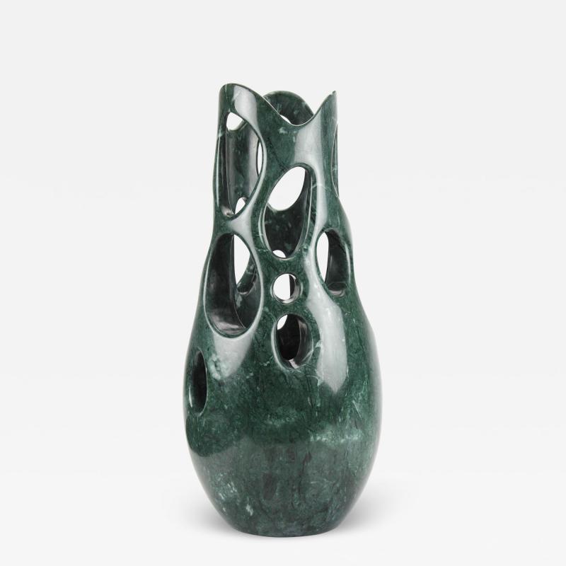  Pieruga Marble Vase sculpture in Imperial Green marble carved by hand in Italy