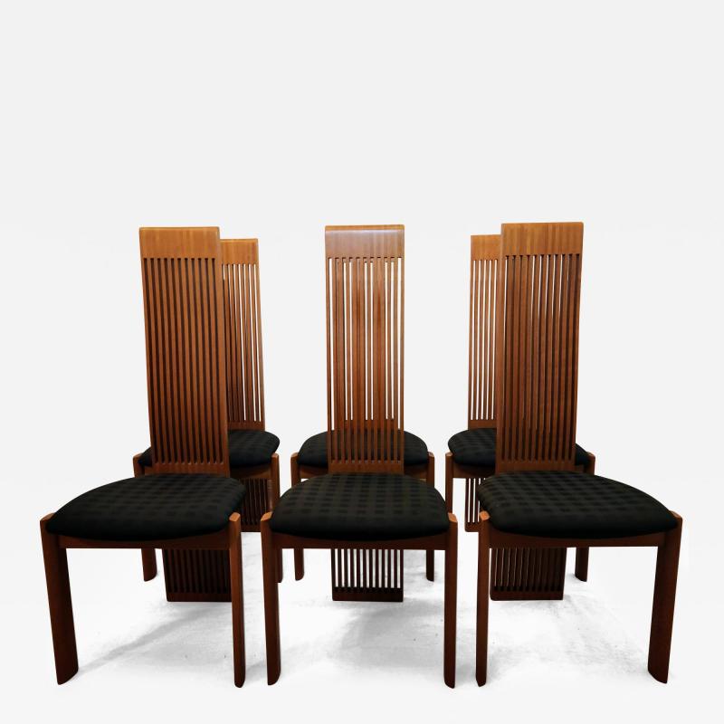  Pietro Costantini Six Slatted Dining Chairs w Original Fabric Pietro Costantini Italy 1980s