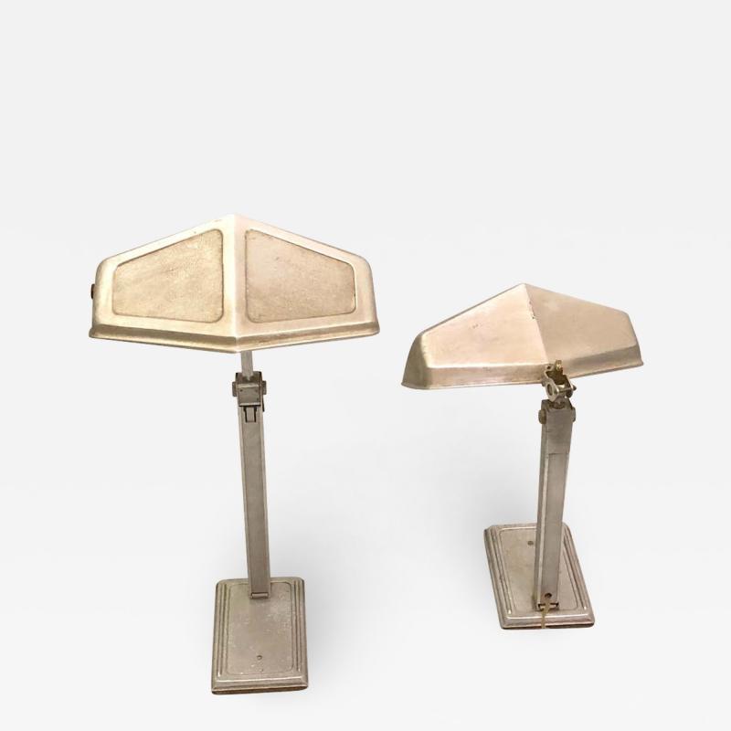  Pirette Pair of French Early Modern Adjustable Aluminum Table Desk Lamps by Pirette 1930