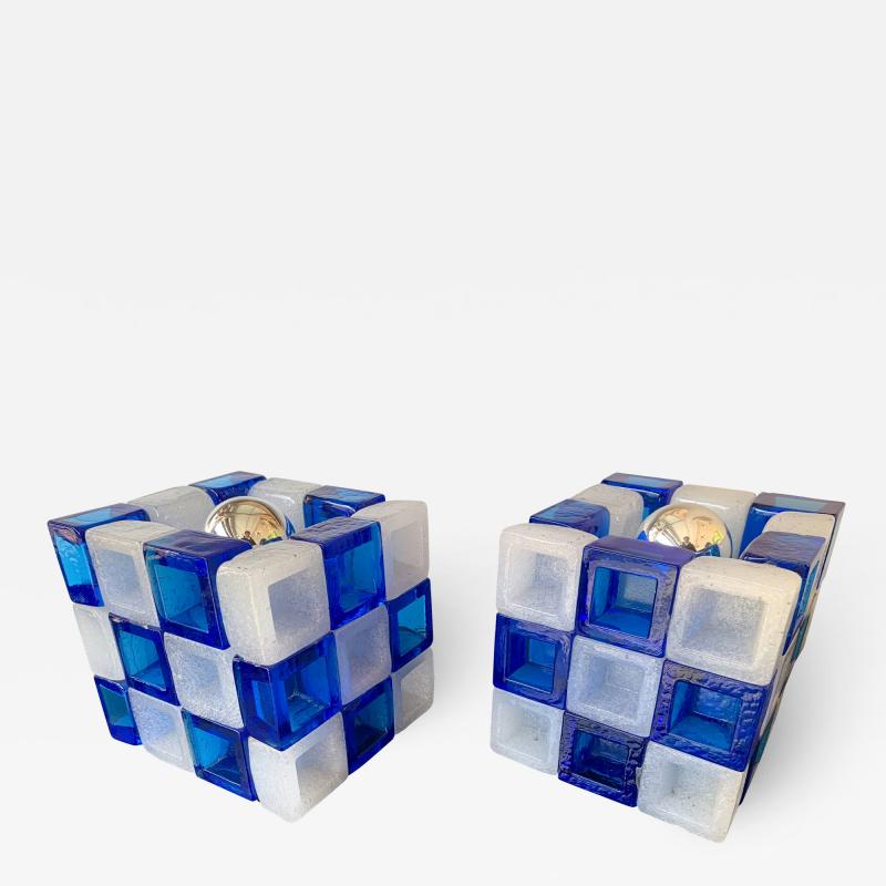  Poliarte Pair of Glass Cube Lamps by Poliarte Italy 1970s