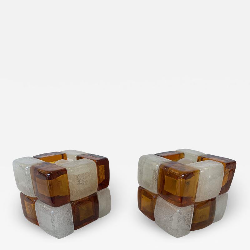  Poliarte Pair of Glass Cube Lamps by Poliarte Italy 1970s