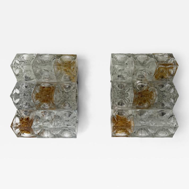  Poliarte Pair of Glass Cube Stairs Metal Sconces by Poliarte Italy 1970s