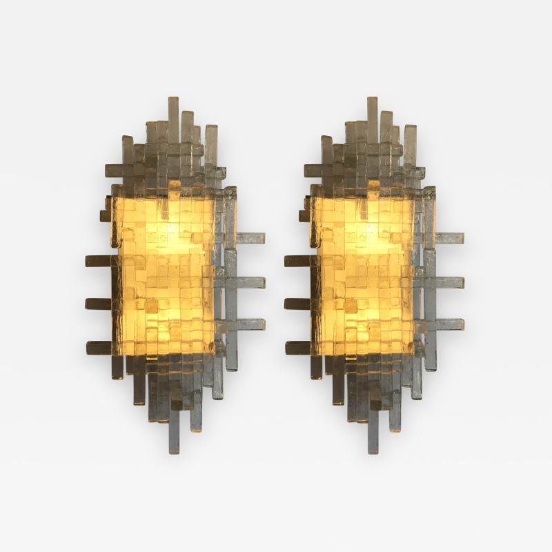  Poliarte Pair of Glass Metal Sconces by Poliarte Italy 1970s