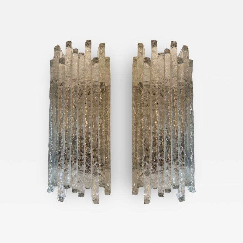  Poliarte Pair of Hammered Glass Ice Sconces by Poliarte Italy 1970s