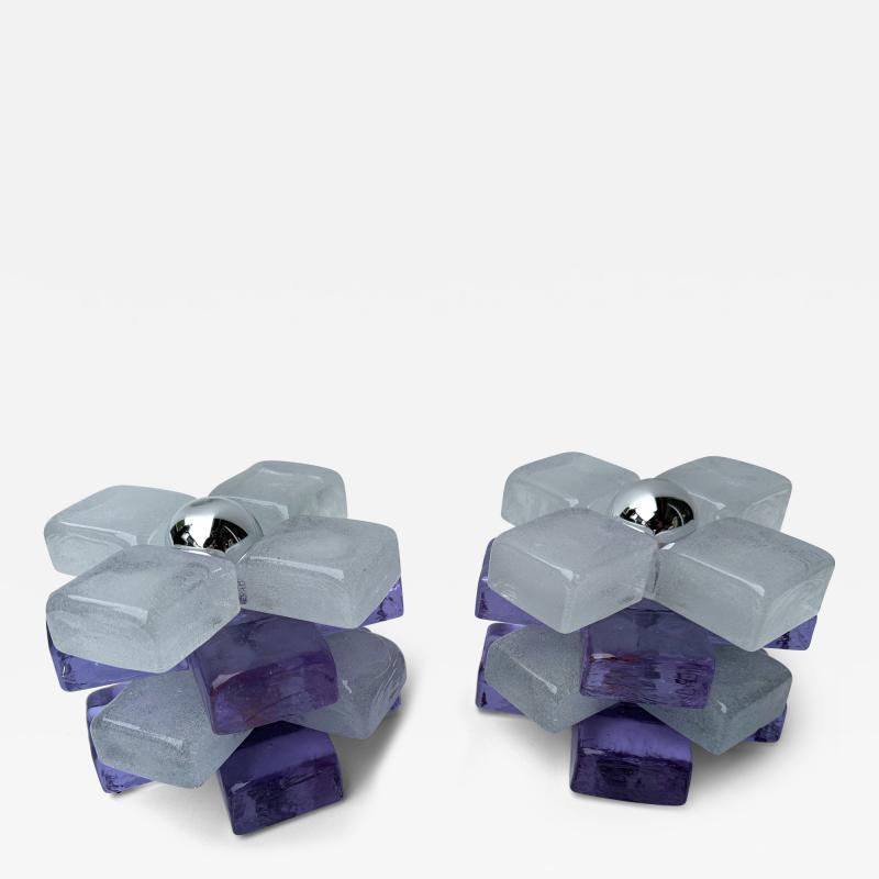  Poliarte Pair of Round Glass Cube Lamps by Poliarte Italy 1970s