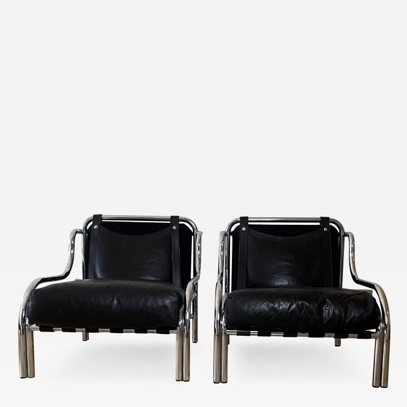  Poltronova Mid Century Modern Pair of Black Stringa Armchairs Designed by Gae Aulenti