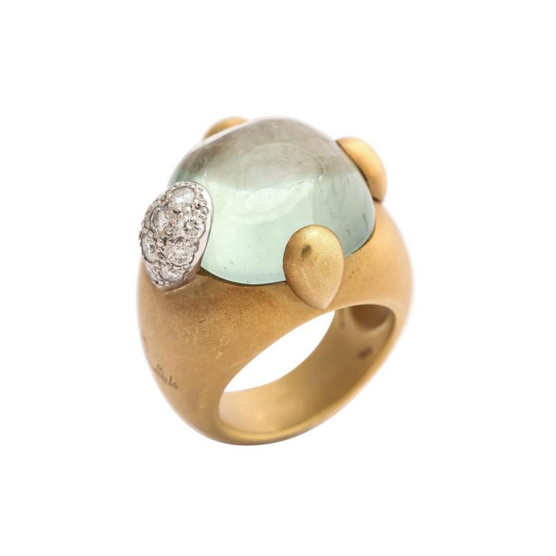  Pomellato Vintage Pomellato Gold Aquamarine and Diamond Ring